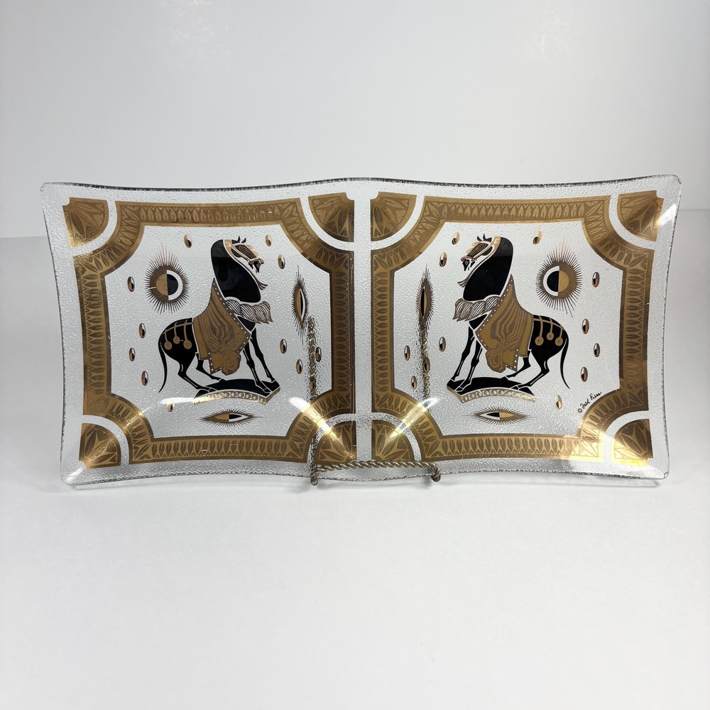Vintage Rare Mid Century Modern‎ Fred Press Trojan Horses Serving Tray ~ SIGNED